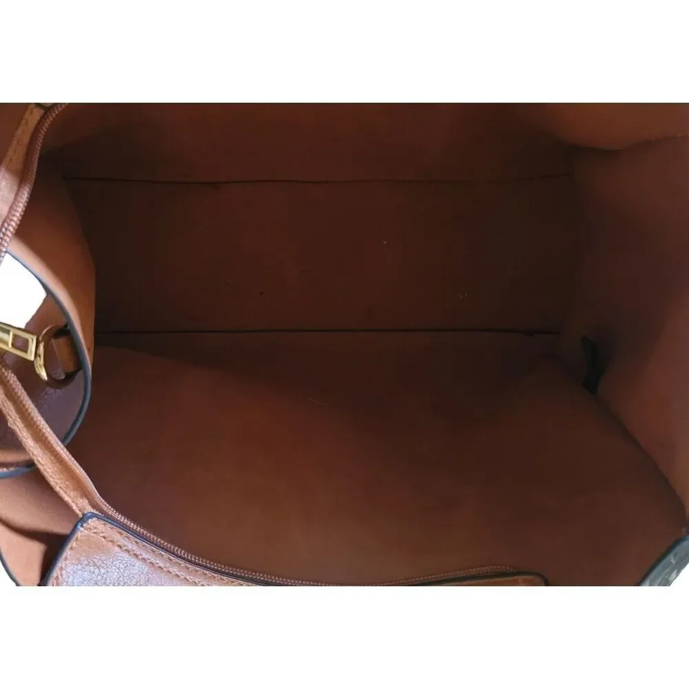 HANNA GRACE Tote HANDBAG Crossbody Caramel 2 piece set NWT. - Picture 7 of 10